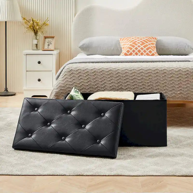 Pouf de rangement pliable, repose-pieds, pouf en cuir capitonné, petit pouf cube pour salon, chambre ou dortoir