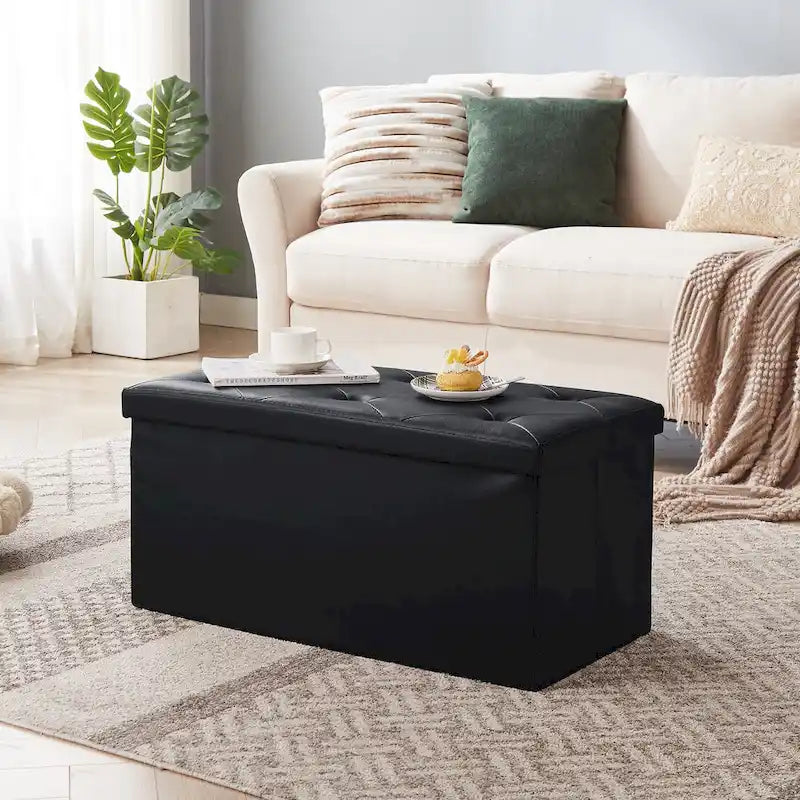 Pouf de rangement pliable, repose-pieds, pouf en cuir capitonné, petit pouf cube pour salon, chambre ou dortoir