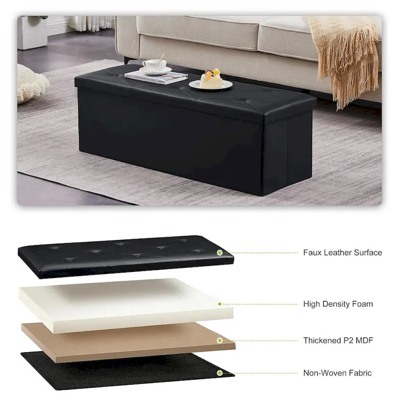 Pouf de rangement pliable, repose-pieds, pouf en cuir capitonné, petit pouf cube pour salon, chambre ou dortoir