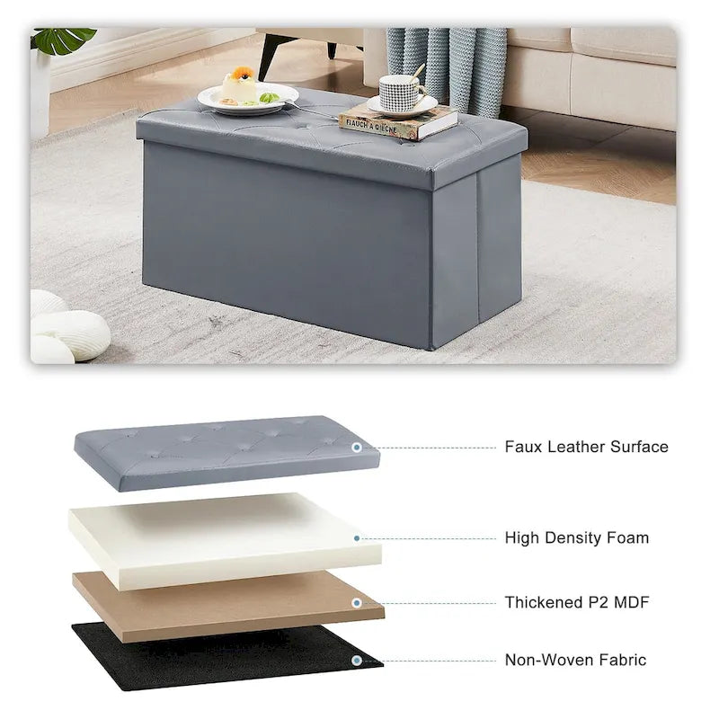 Pouf de rangement pliable, repose-pieds, pouf en cuir capitonné, petit pouf cube pour salon, chambre ou dortoir
