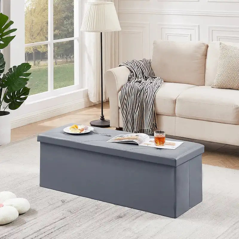 Pouf de rangement pliable, repose-pieds, pouf en cuir capitonné, petit pouf cube pour salon, chambre ou dortoir
