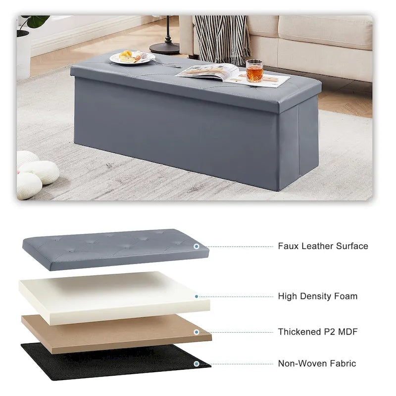Pouf de rangement pliable, repose-pieds, pouf en cuir capitonné, petit pouf cube pour salon, chambre ou dortoir