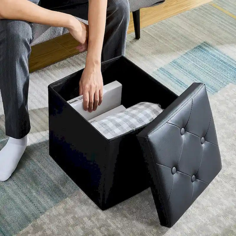 Pouf de rangement pliable, repose-pieds, pouf en cuir capitonné, petit pouf cube pour salon, chambre ou dortoir