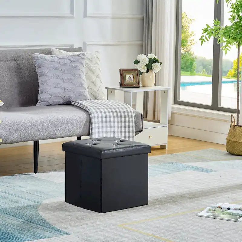Pouf de rangement pliable, repose-pieds, pouf en cuir capitonné, petit pouf cube pour salon, chambre ou dortoir