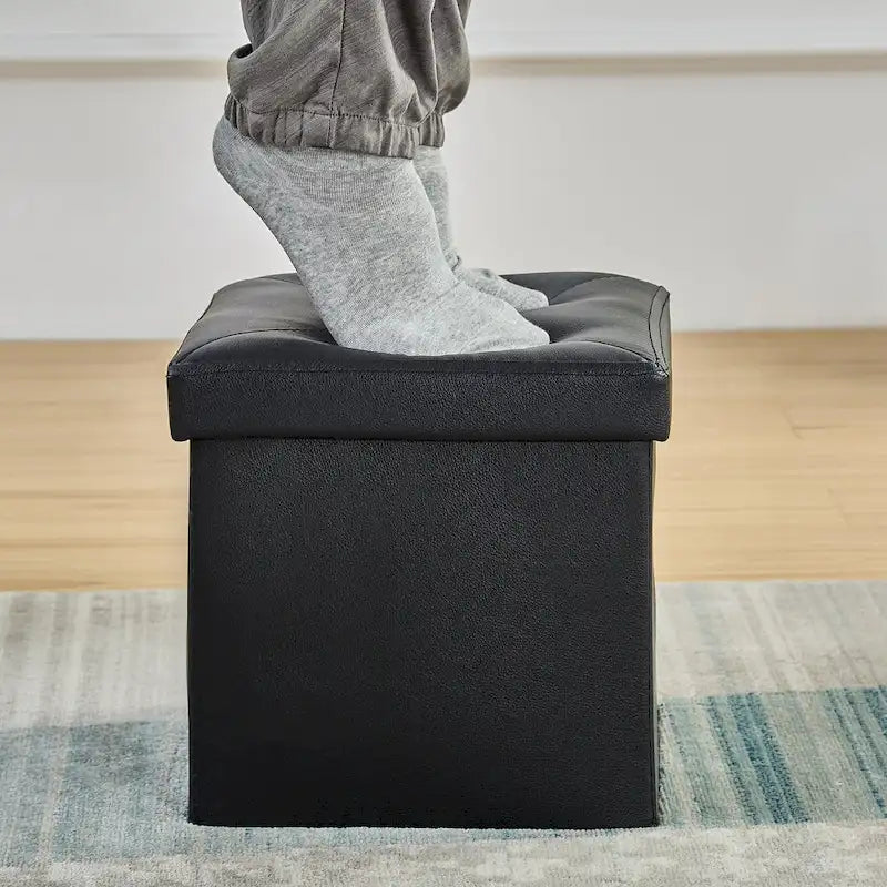 Pouf de rangement pliable, repose-pieds, pouf en cuir capitonné, petit pouf cube pour salon, chambre ou dortoir