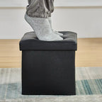 Pouf de rangement pliable, repose-pieds, pouf en cuir capitonné, petit pouf cube pour salon, chambre ou dortoir