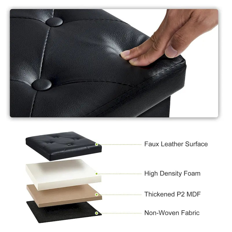 Pouf de rangement pliable, repose-pieds, pouf en cuir capitonné, petit pouf cube pour salon, chambre ou dortoir