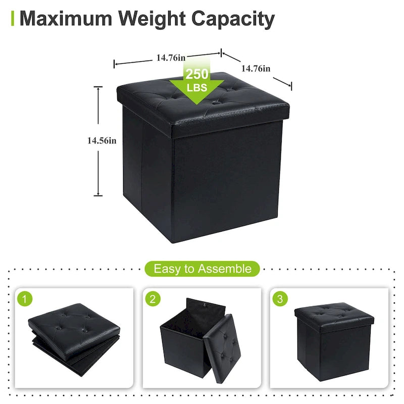Pouf de rangement pliable, repose-pieds, pouf en cuir capitonné, petit pouf cube pour salon, chambre ou dortoir