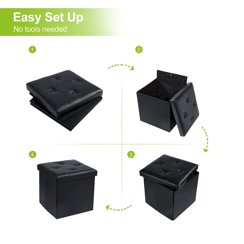 Pouf de rangement pliable, repose-pieds, pouf en cuir capitonné, petit pouf cube pour salon, chambre ou dortoir