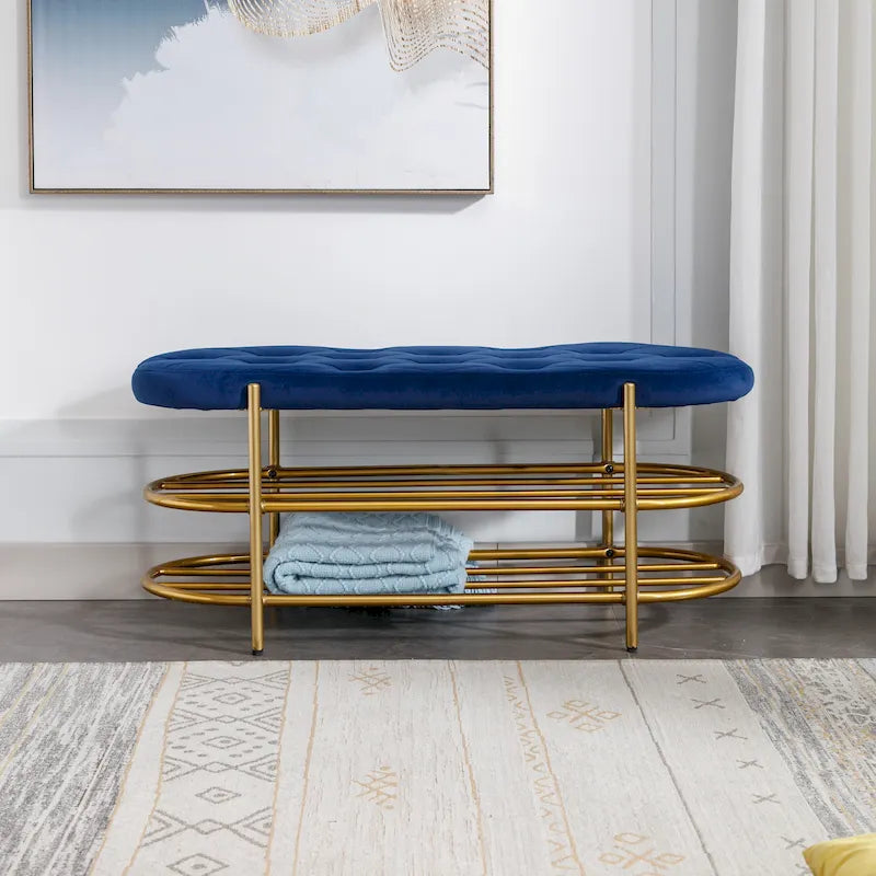 Banquette de salon SEYNAR 40 en velours avec double étagère à chaussures