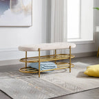 Banquette de salon SEYNAR 40 en velours avec double étagère à chaussures