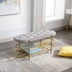 Banquette de salon SEYNAR 40 en velours avec double étagère à chaussures