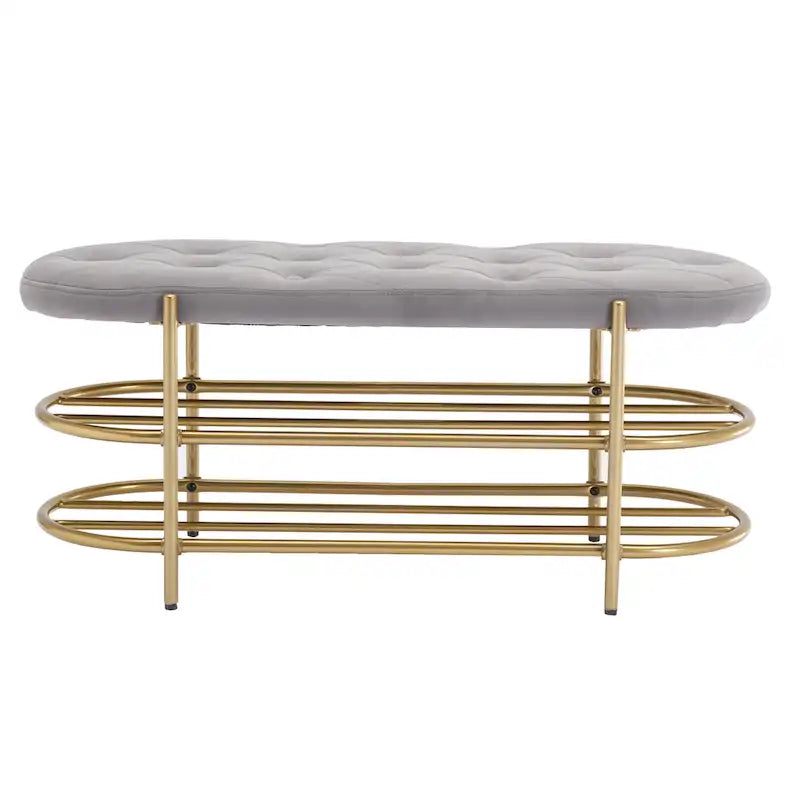 Banquette de salon SEYNAR 40 en velours avec double étagère à chaussures