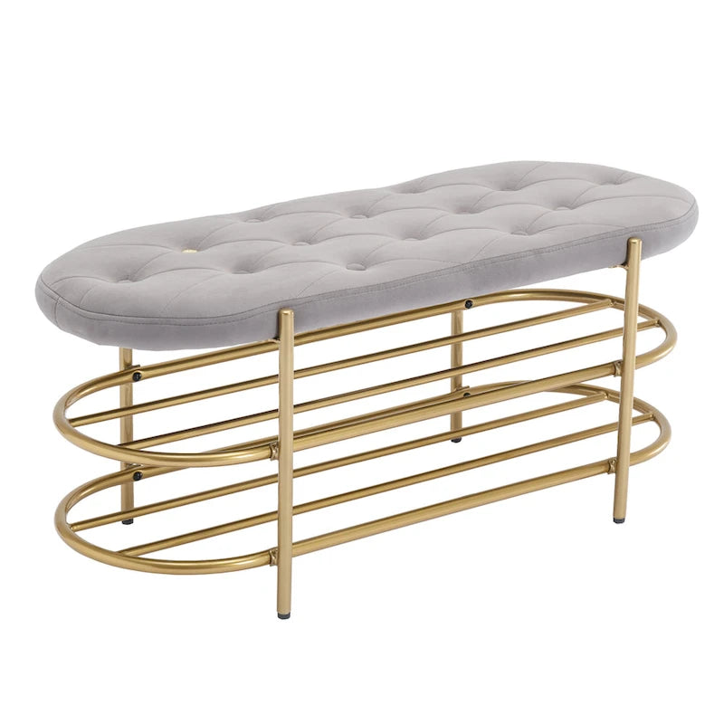 Banquette de salon SEYNAR 40 en velours avec double étagère à chaussures
