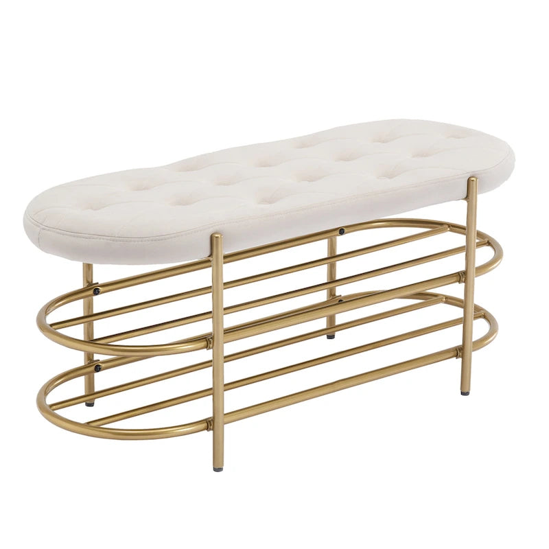 Banquette de salon SEYNAR 40 en velours avec double étagère à chaussures