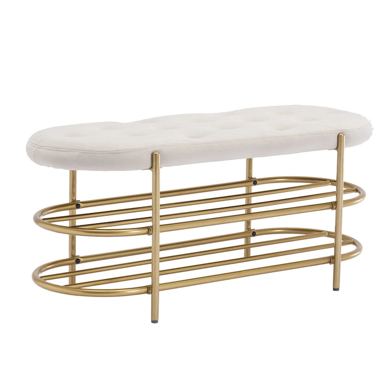 Banquette de salon SEYNAR 40 en velours avec double étagère à chaussures
