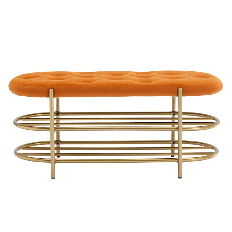Banquette de salon SEYNAR 40 en velours avec double étagère à chaussures