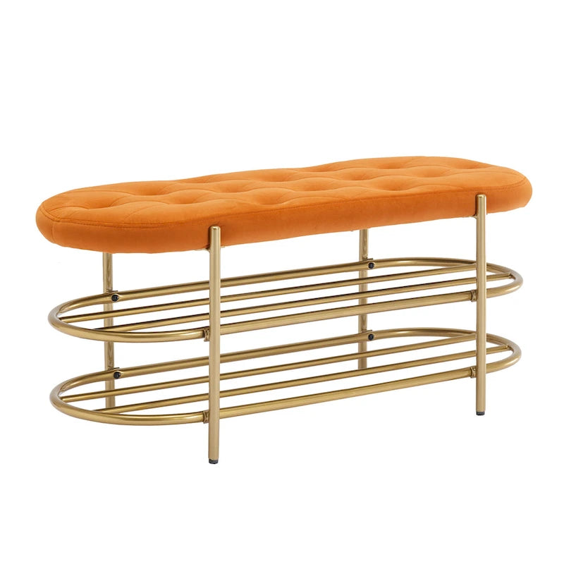 Banquette de salon SEYNAR 40 en velours avec double étagère à chaussures