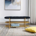 Banquette de salon SEYNAR 40 en velours avec double étagère à chaussures