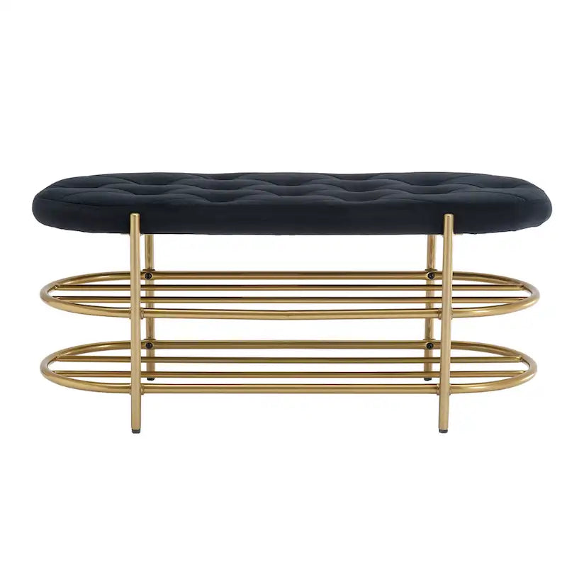 Banquette de salon SEYNAR 40 en velours avec double étagère à chaussures