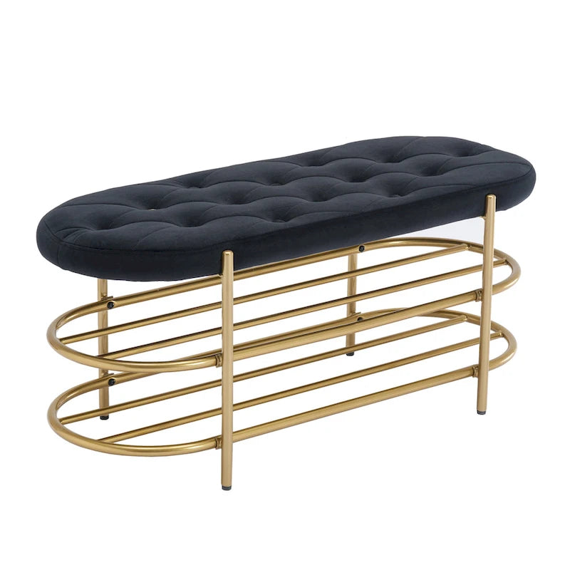Banquette de salon SEYNAR 40 en velours avec double étagère à chaussures