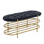 Banquette de salon SEYNAR 40 en velours avec double étagère à chaussures