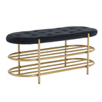 Banquette de salon SEYNAR 40 en velours avec double étagère à chaussures