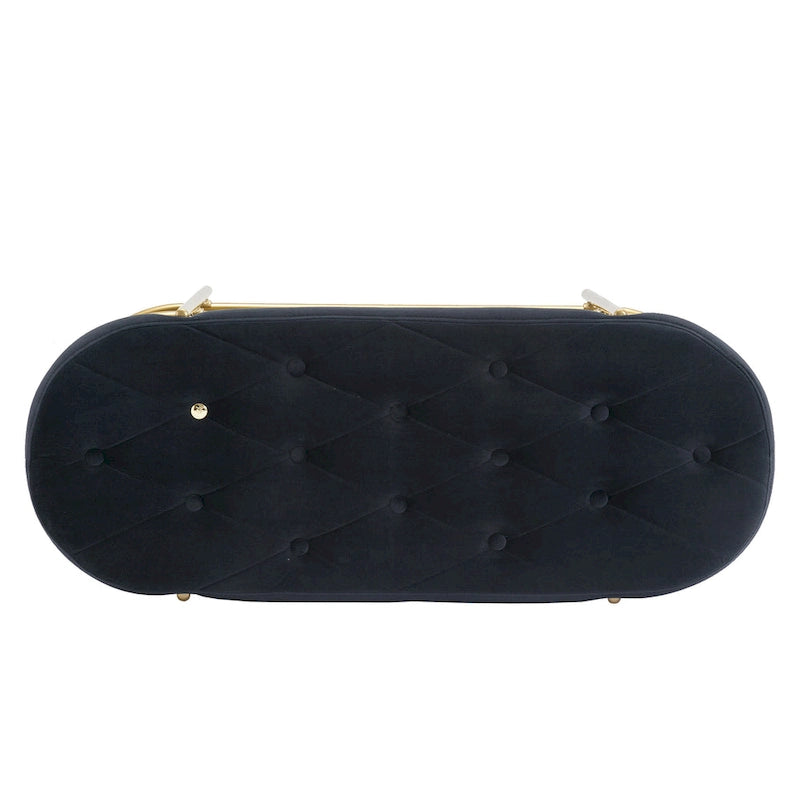 Banquette de salon SEYNAR 40 en velours avec double étagère à chaussures