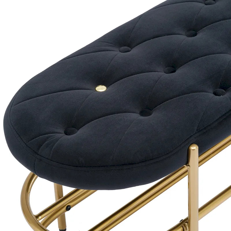 Banquette de salon SEYNAR 40 en velours avec double étagère à chaussures