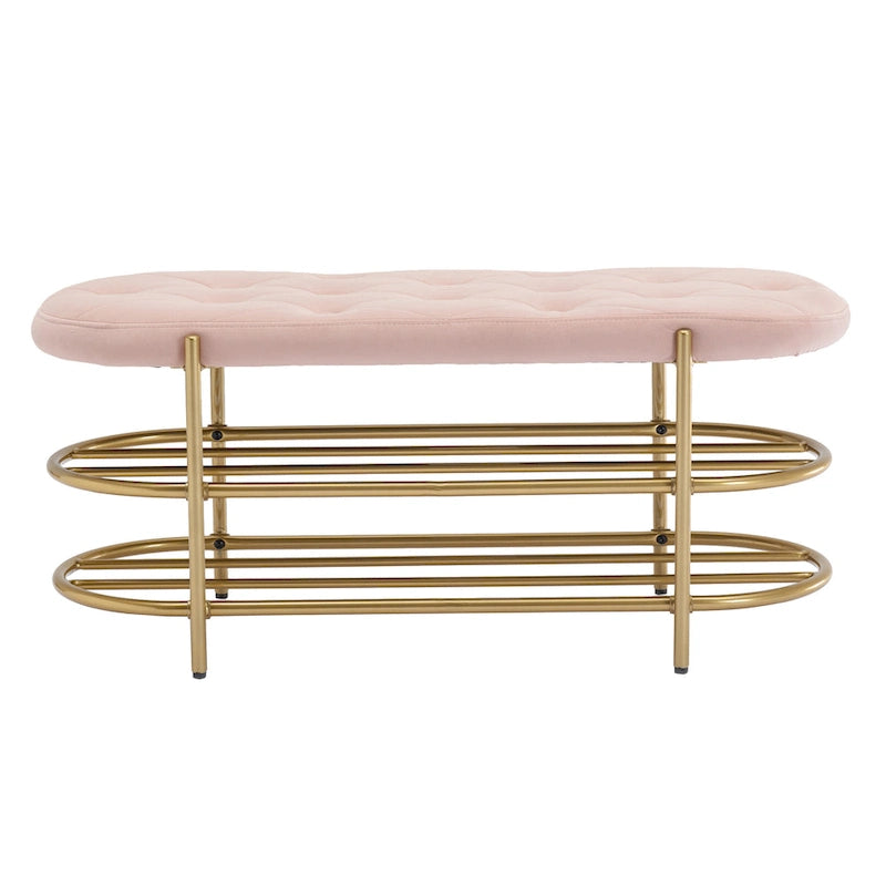 Banquette de salon SEYNAR 40 en velours avec double étagère à chaussures