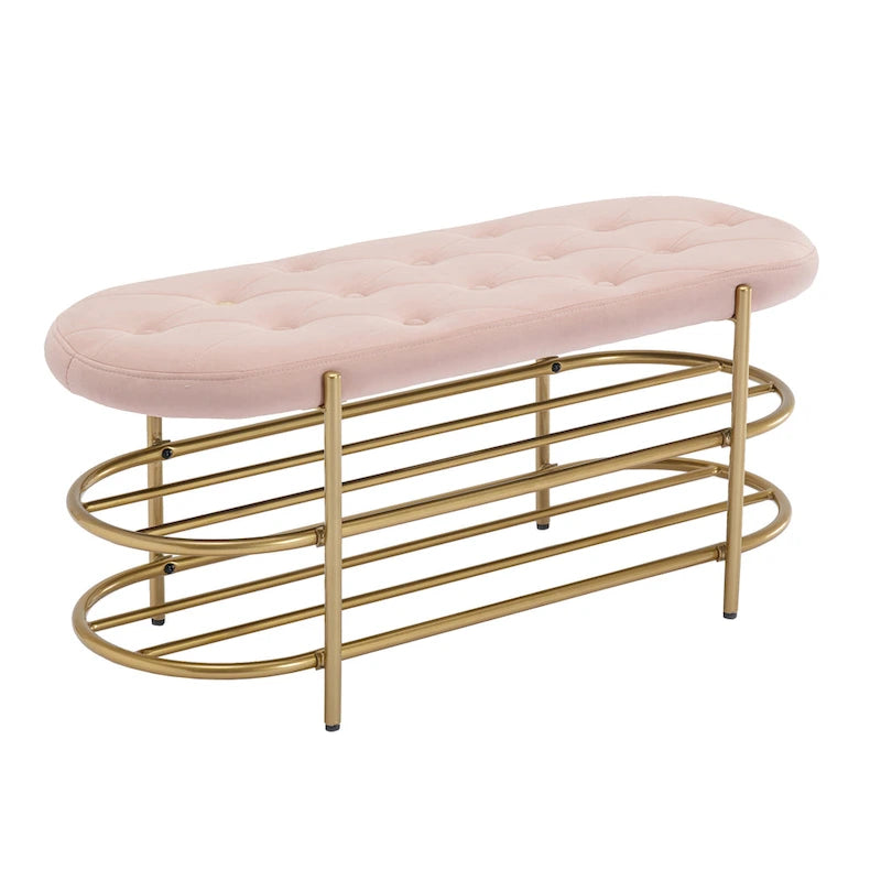 Banquette de salon SEYNAR 40 en velours avec double étagère à chaussures