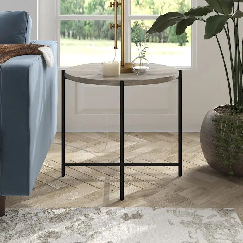 Table d'appoint ronde Loretta de 60 cm de large avec plateau en MDF