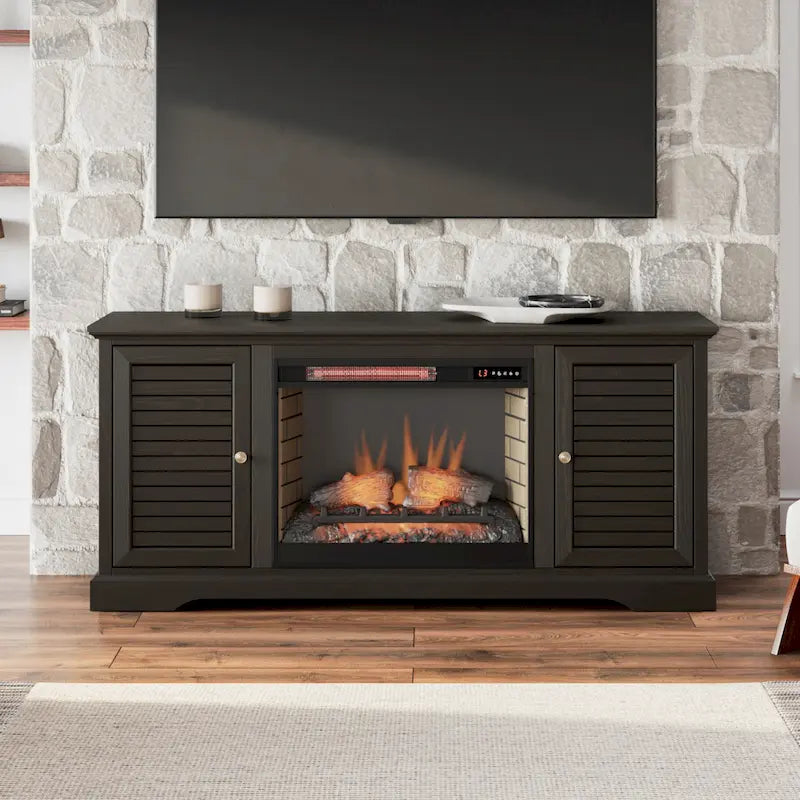 Meuble TV avec cheminée électrique Bridgevine Home Topanga 68 pouces pour téléviseurs jusqu'à 80 pouces