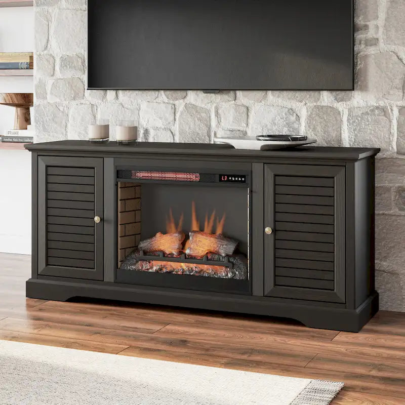 Meuble TV avec cheminée électrique Bridgevine Home Topanga 68 pouces pour téléviseurs jusqu'à 80 pouces