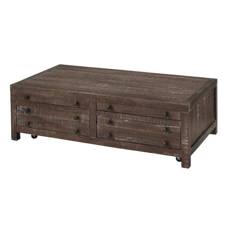Table basse Townsend en bois massif à roulettes, couleur Java