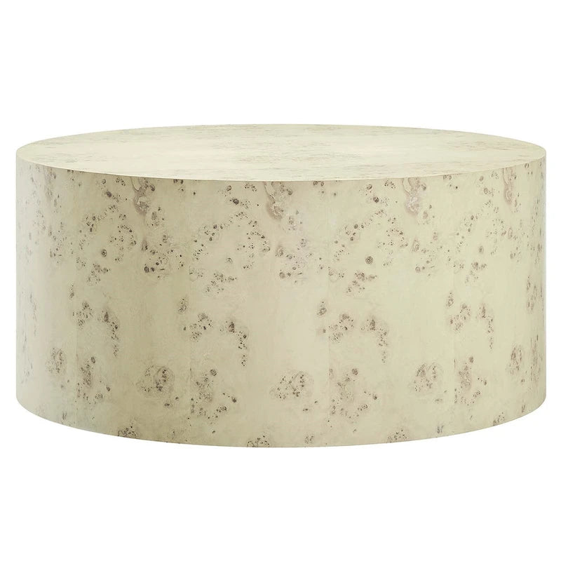 Table basse ronde Penrod en loupe de bois style Mid-Century