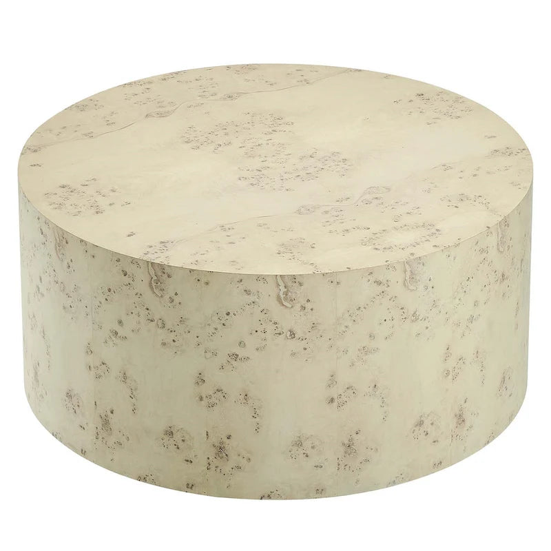 Table basse ronde Penrod en loupe de bois style Mid-Century
