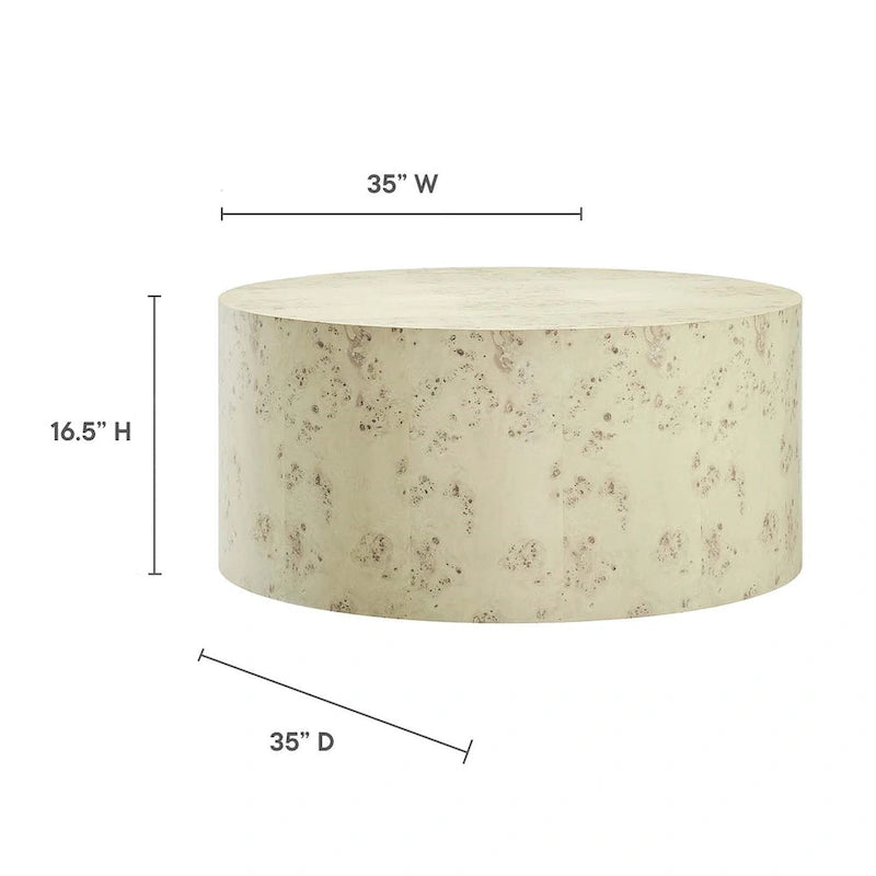 Table basse ronde Penrod en loupe de bois style Mid-Century