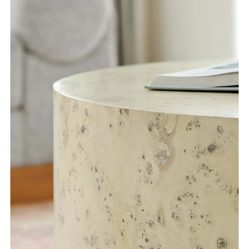 Table basse ronde Penrod en loupe de bois style Mid-Century