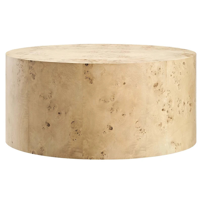 Table basse ronde Penrod en loupe de bois style Mid-Century