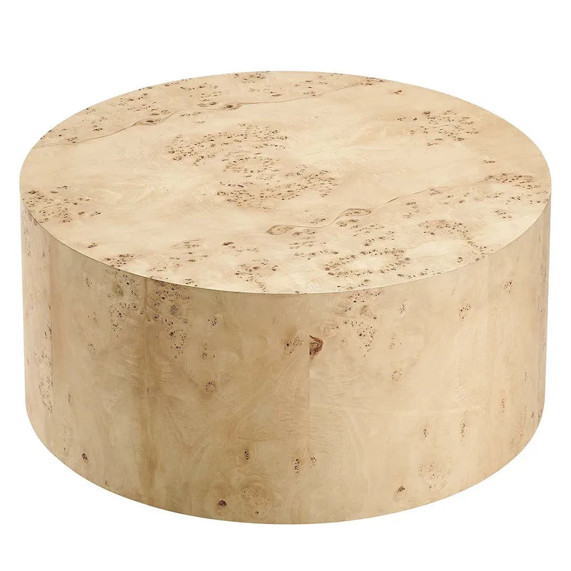 Table basse ronde Penrod en loupe de bois style Mid-Century