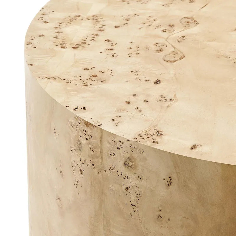 Table basse ronde Penrod en loupe de bois style Mid-Century