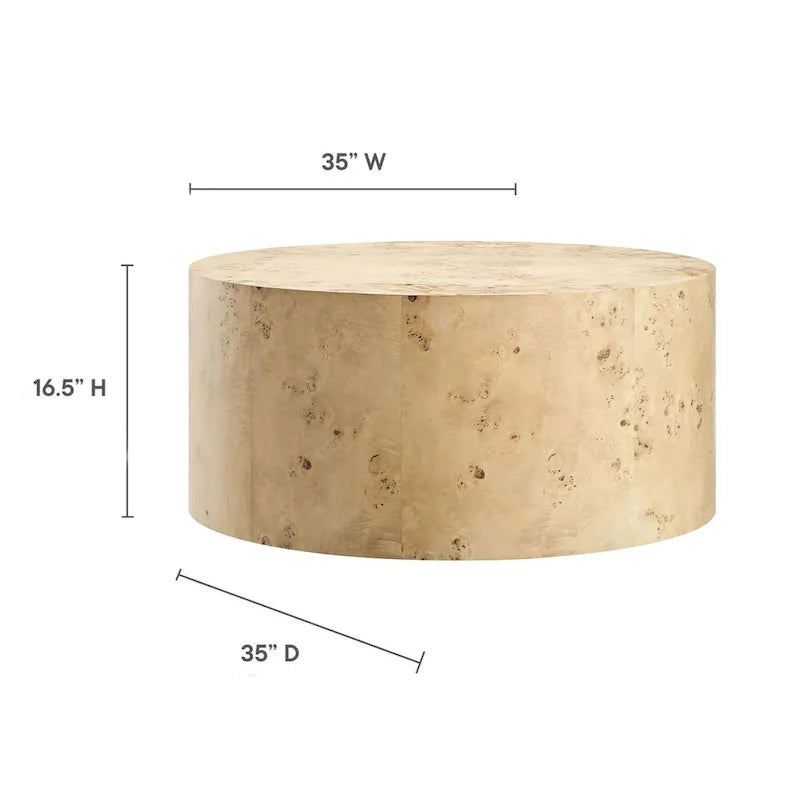 Table basse ronde Penrod en loupe de bois style Mid-Century