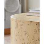 Table basse ronde Penrod en loupe de bois style Mid-Century