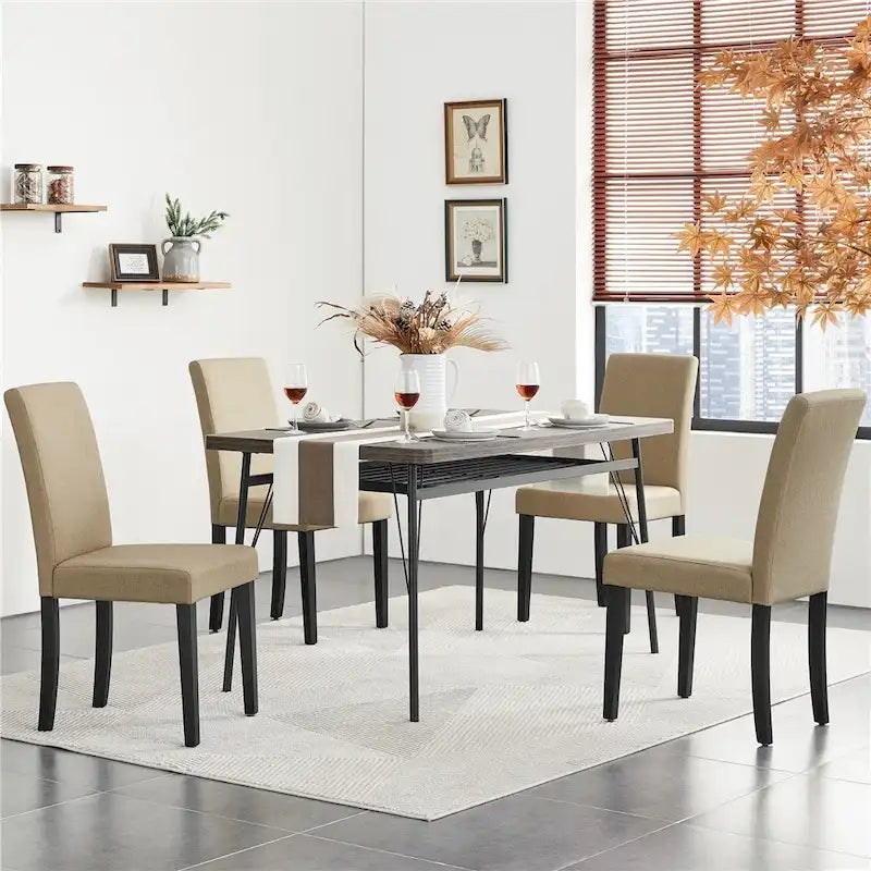 Ensemble de 4 chaises de salle à manger Yaheetech en tissu rembourré avec pieds en bois massif - Non disponible