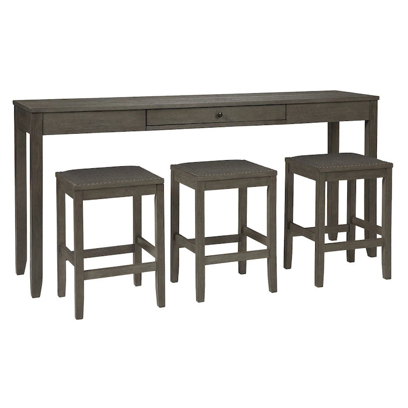 Ensemble de 4 tables hautes rectangulaires Caitbrook pour salle à manger, grises