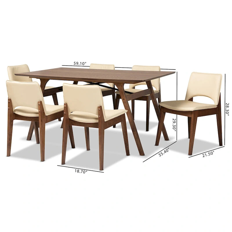 Ensemble de salle à manger 7 pièces Afton style moderne du milieu du siècle