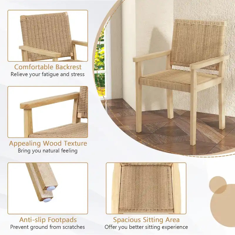 Lot de 2 ou 4 tabourets de salle à manger 18 pouces sans dossier avec structure en bois et assise en papier tissé