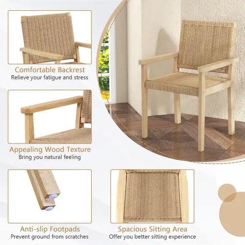 Lot de 2 ou 4 tabourets de salle à manger 18 pouces sans dossier avec structure en bois et assise en papier tissé