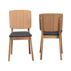 Ensemble de 2 chaises de salle à manger de style moderne du milieu du siècle, en tissu noir et bois d'hévéa finition chêne français brun, style Danemark